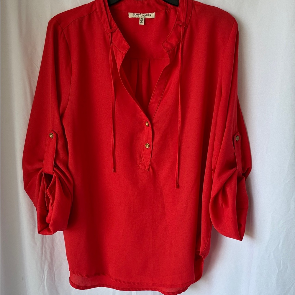 Speed Control Bright Red V-Neck Tie Tunic